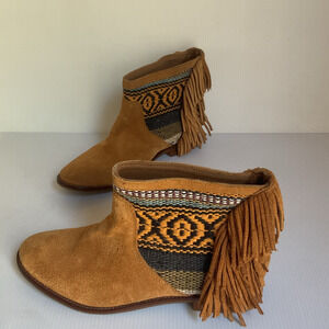 Zara Trafaluc Suede Fringe Western Boho Ankle Boots Size 36 Festival